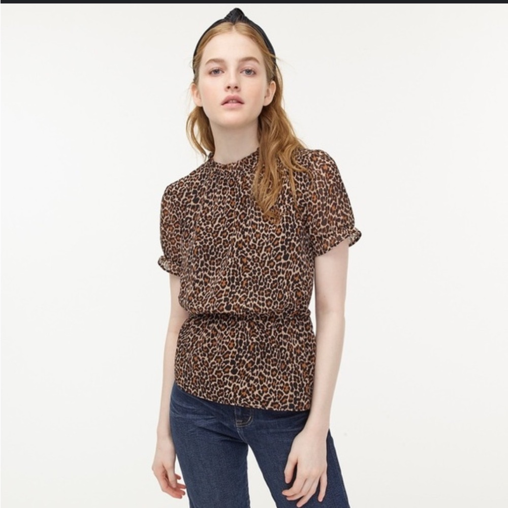 J Crew Leopard Mock neck Peplum Top, Size XS